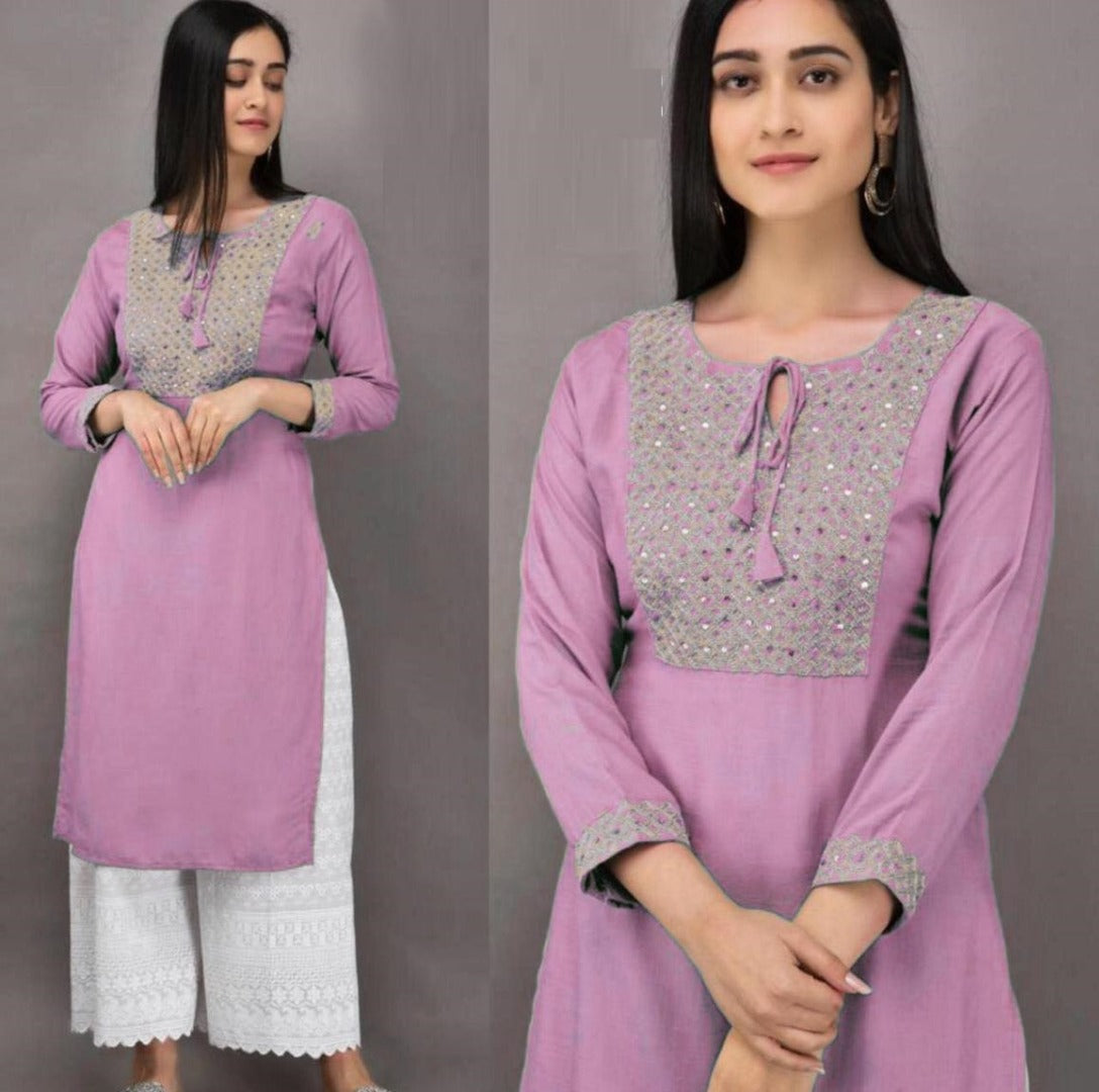 Baby pink rayon thread sequence plazzo kurti