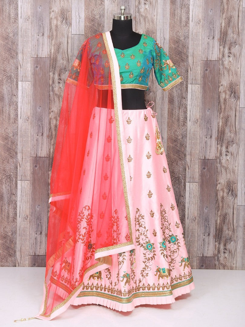 Baby pink silk designer embroidered wedding lehenga