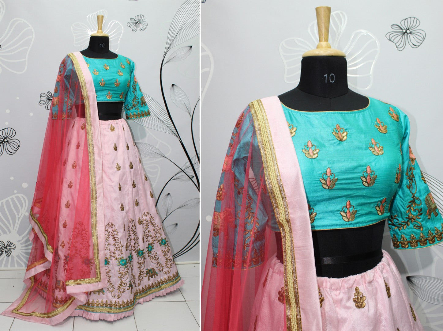 Baby pink silk designer embroidered wedding lehenga