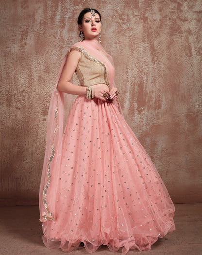 Baby pink soft net embroidered wedding lehenga choli