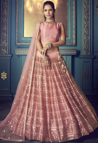 Baby pink soft net sequence work bridal lehenga choli