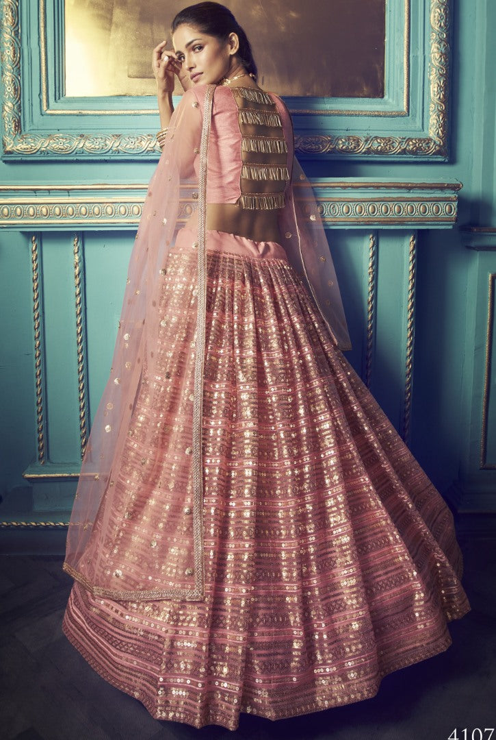 Baby pink soft net sequence work bridal lehenga choli