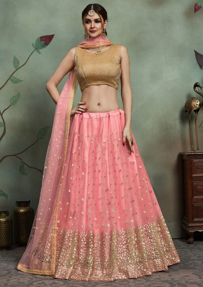 Baby pink soft net sequence worked beautiful lehenga choli