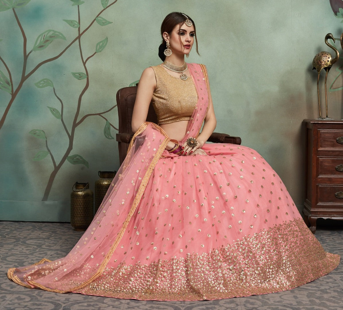 Baby pink soft net sequence worked beautiful lehenga choli