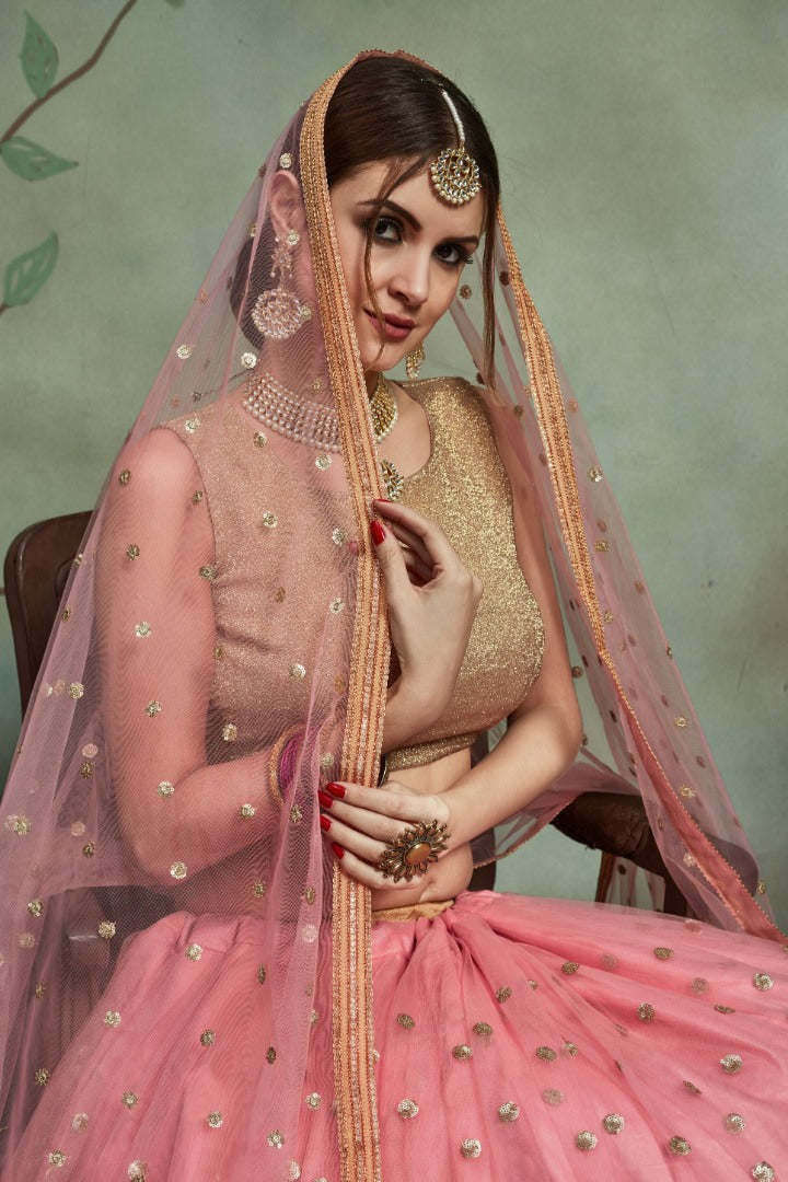 Baby pink soft net sequence worked beautiful lehenga choli