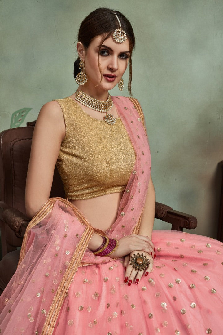 Baby pink soft net sequence worked beautiful lehenga choli