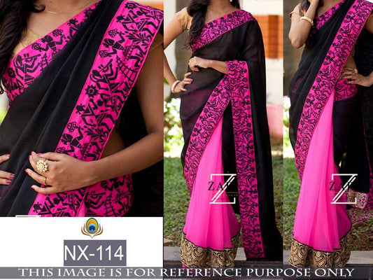 Beautiful black and pink partywear saree