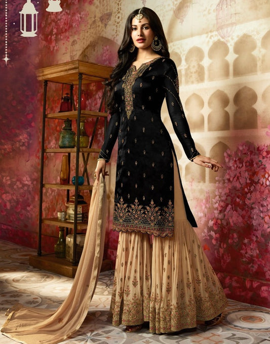 Beautiful Black embroidered sharara plazzo suit