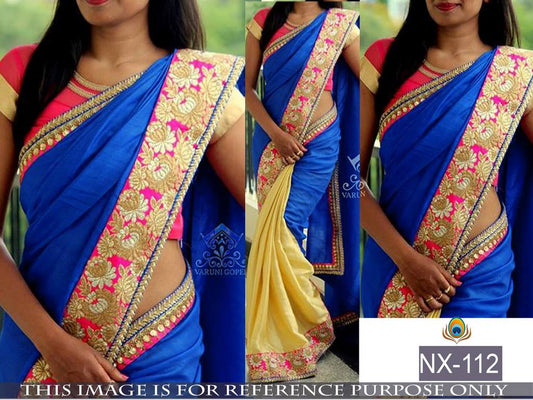 Beautiful blue and cream embroidered saree