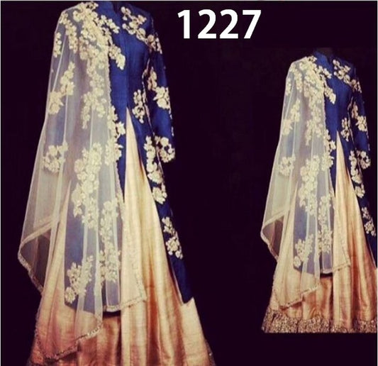 Beautiful Blue embroidered Wedding Indo Westurn Gown