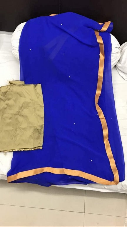 Beautiful Blue Plain Party wear Saree