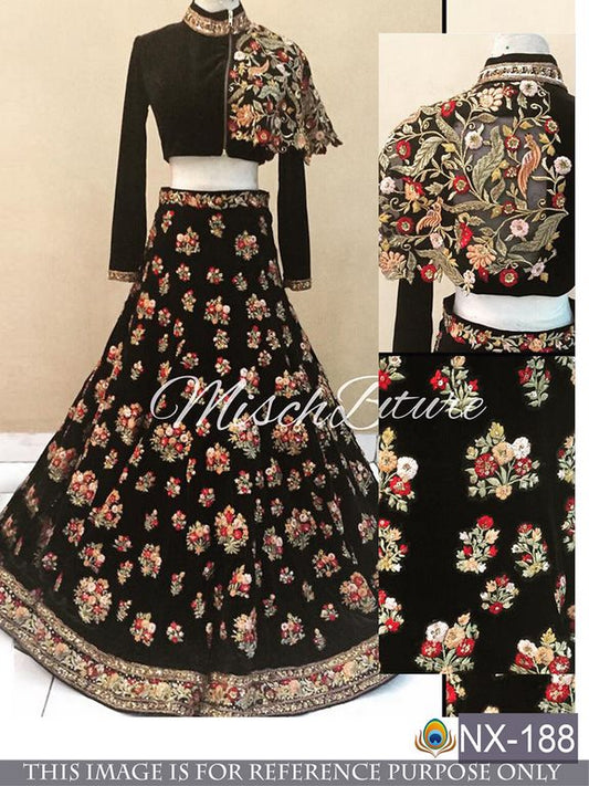 Beautiful designer heavy embroidered black indowestern lehenga