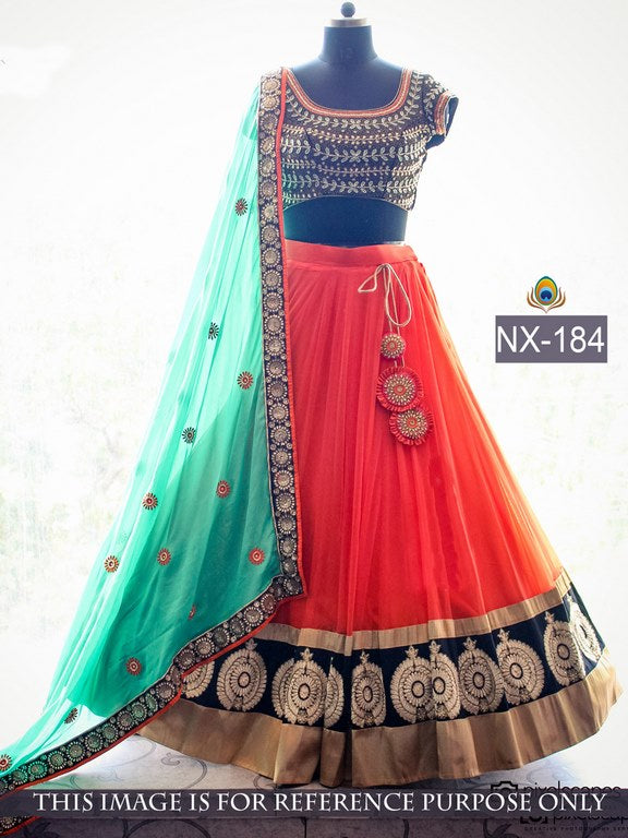 Beautiful designer heavy embroidered orange wedding lehenga