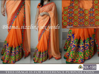 Beautiful designer orange embroidered festival saree