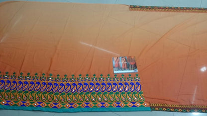 Beautiful designer orange embroidered festival saree