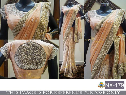 Beautiful designer orange heavy embroidered wedding saree