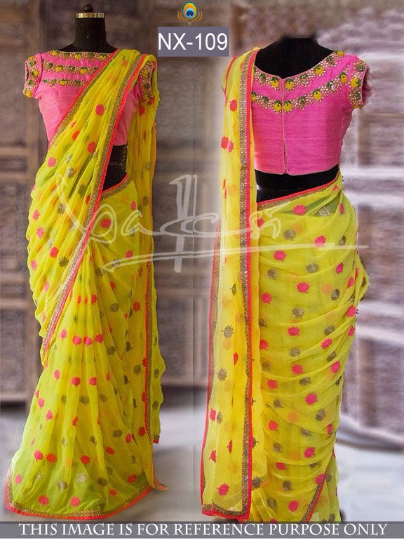 Beautiful designer yellow saree