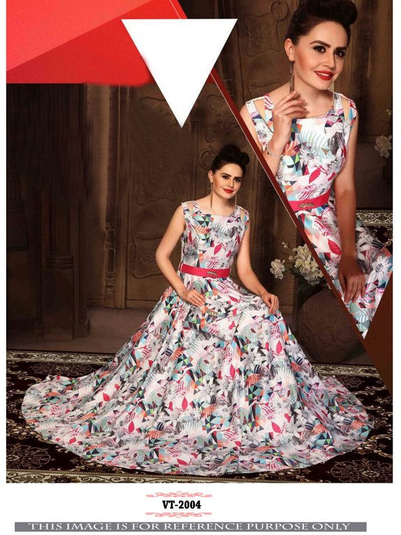 Beautiful digital printed partywear white gown