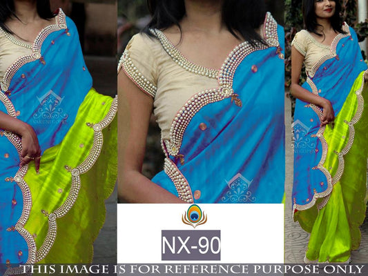 Beautiful embroidered blue and green ceremonial saree