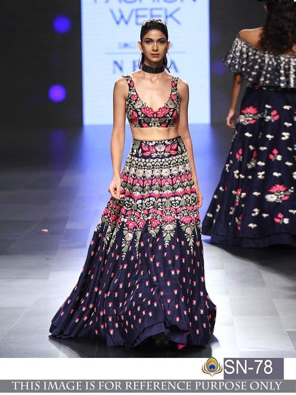 Beautiful embroidered dark blue wedding lehenga