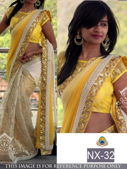 beautiful georgette yellow saree