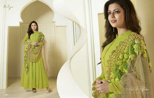 Beautiful gree anarkali suit with heavy dupatta