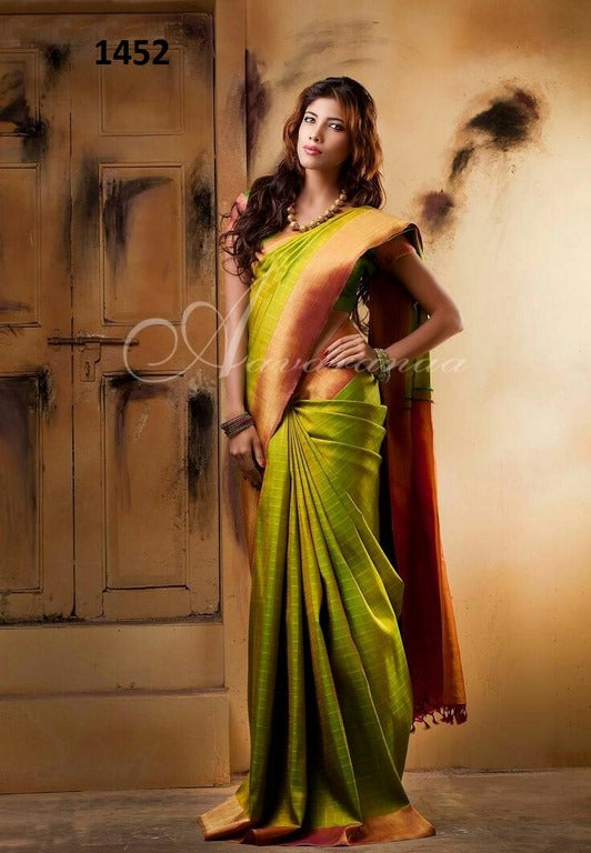 Beautiful Green Plain Fenstival Saree