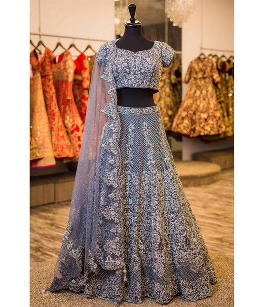 Beautiful Grey heavy embroidered Bridal lehenga