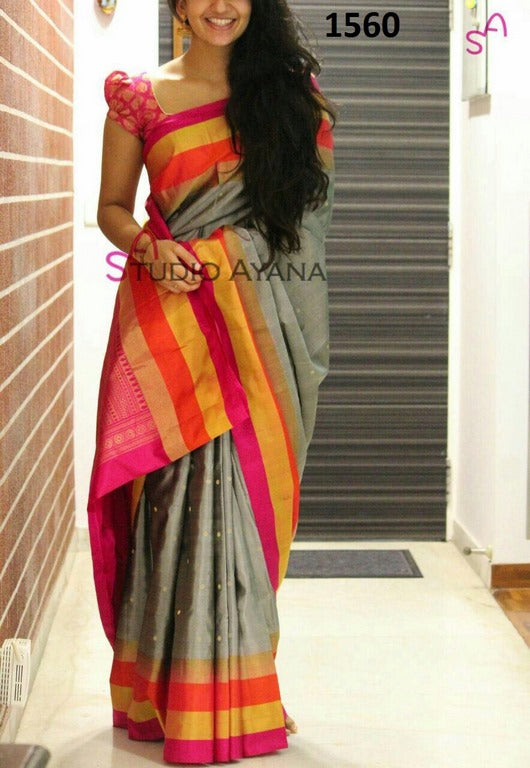 Beautiful Grey Printed Ceremonial Saree