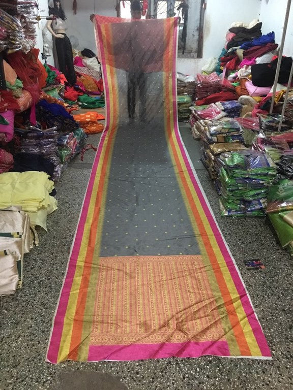 Beautiful Grey Printed Ceremonial Saree