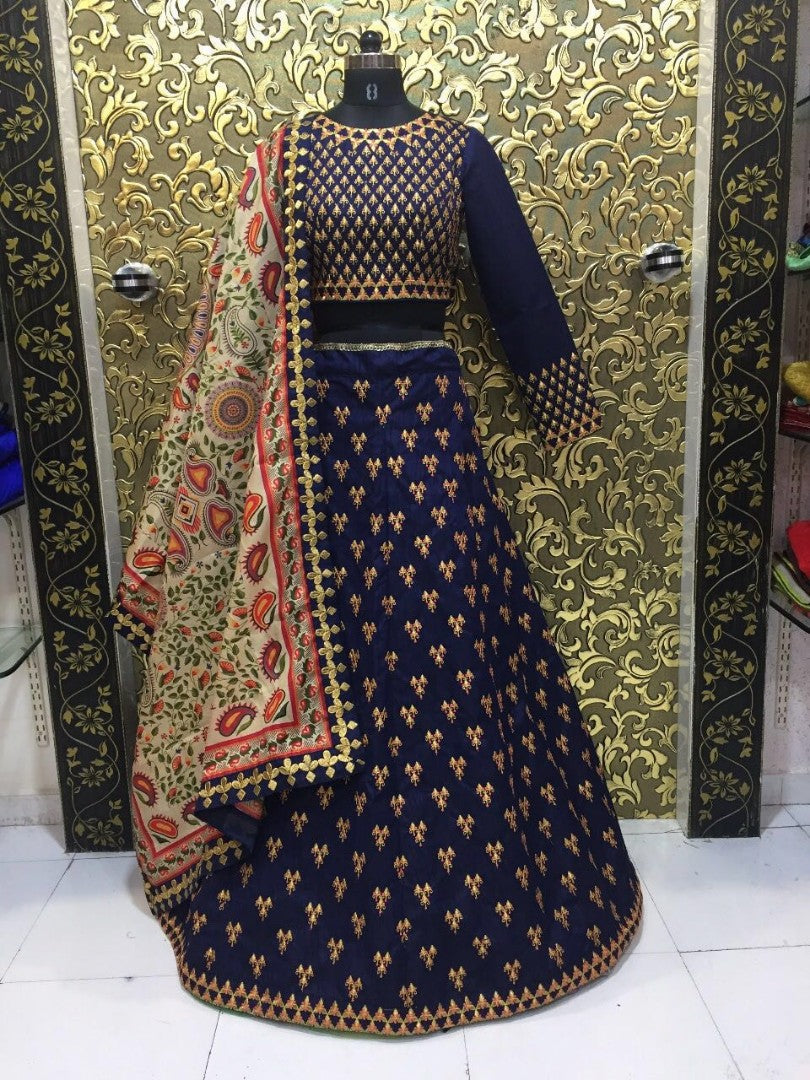 Beautiful heavy embroidered blue ceremonial bridal lehenga