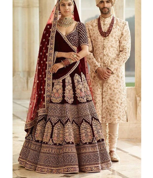 Beautiful heavy embroidered maroon bridal lehenga