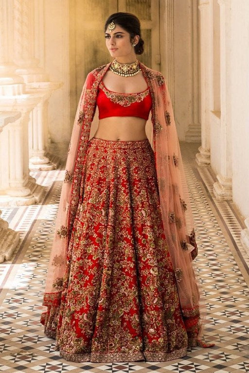 Beautiful heavy embroidered red wedding bridal lehenga