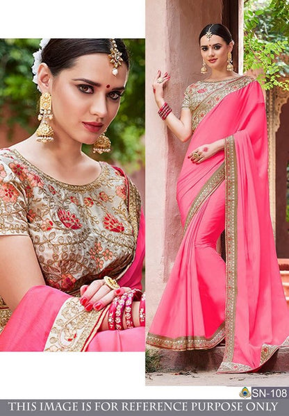 Beautiful magento pink embroidered wedding saree