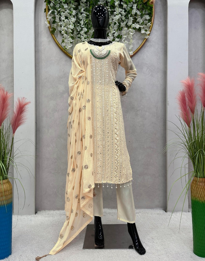 Beige designer work eid special salwar suit