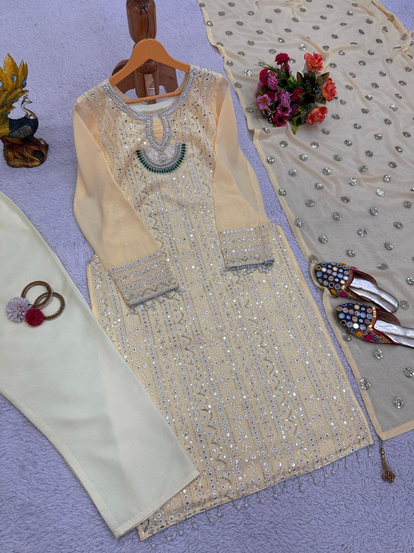 Beige designer work eid special salwar suit