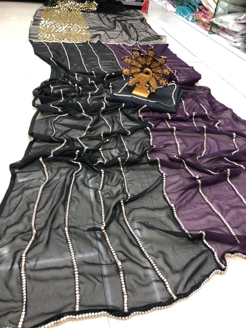 Black and purple georgette designer saree