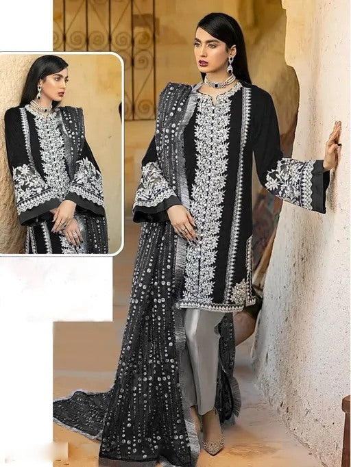 Black Fox Georgette Embroidery Sequence work Pakistani Suit