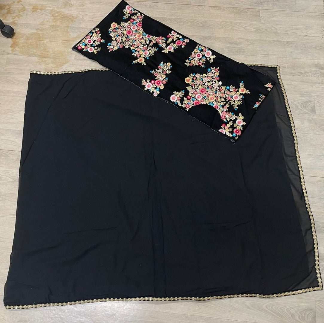 Black georgette designer saree with heavy embroidery blouse