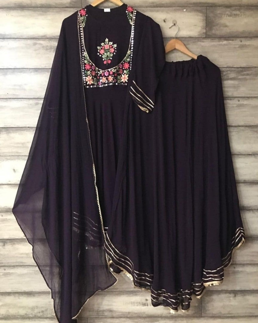 Black georgette embroidered lehenga suit