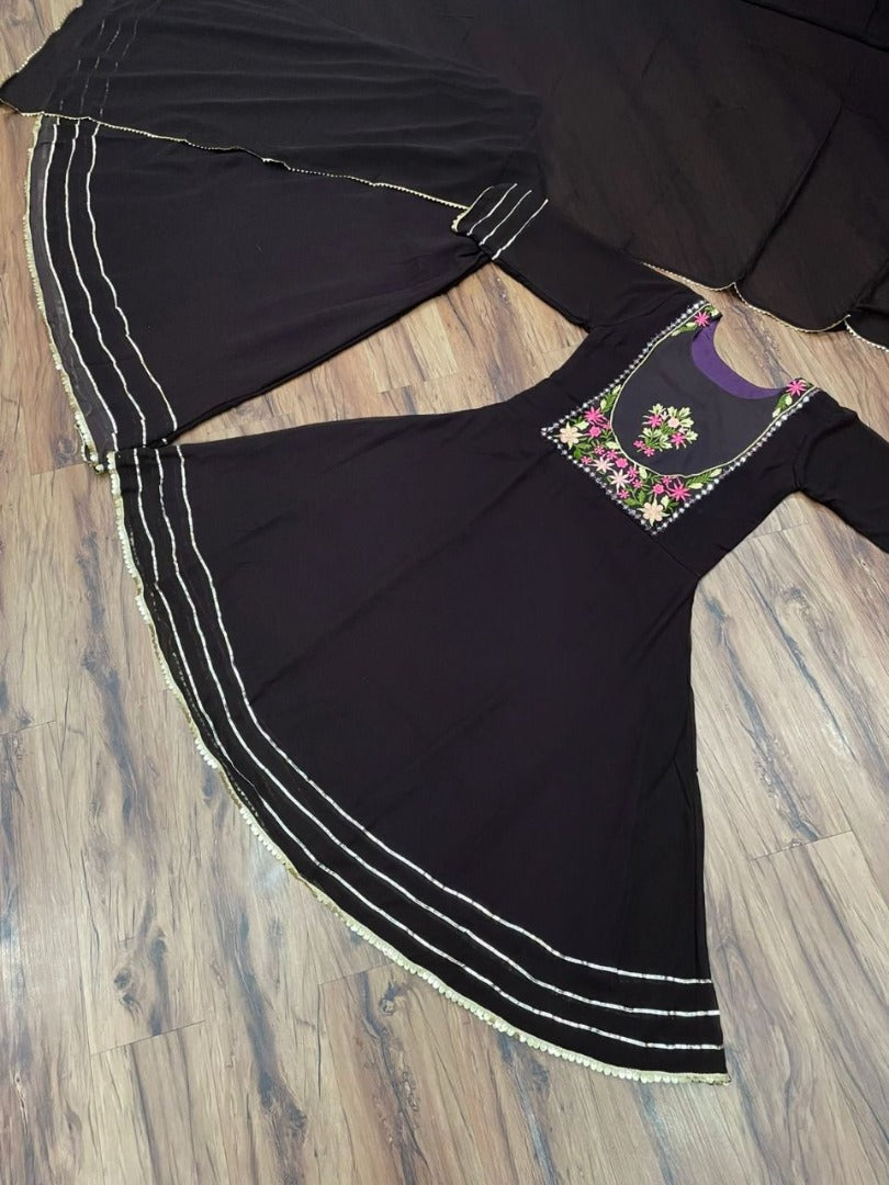 Black georgette embroidered lehenga suit