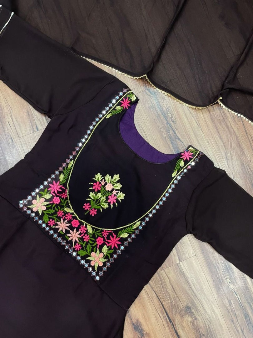 Black georgette embroidered lehenga suit