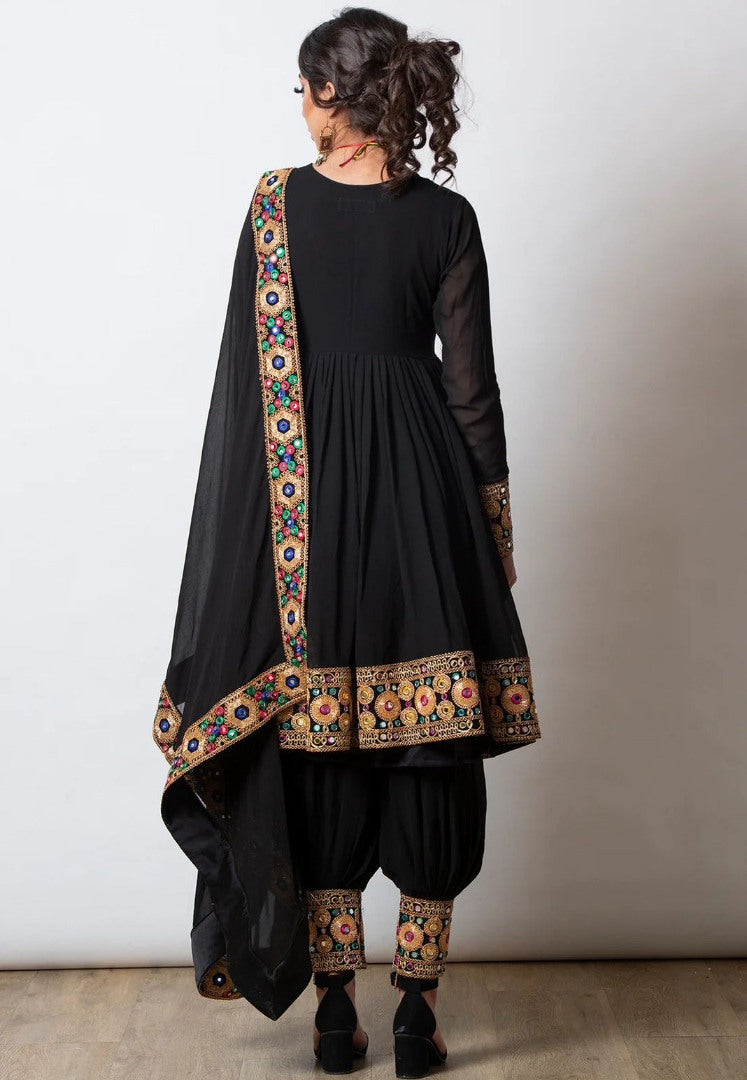 Black georgette embroidery and mirror work designer dhoti style suit