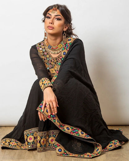 Black georgette embroidery and mirror work designer dhoti style suit