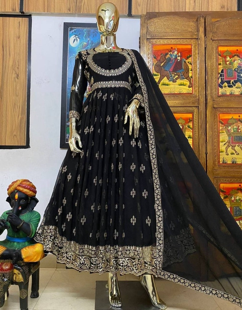 Black georgette embroidery work anarkali suit