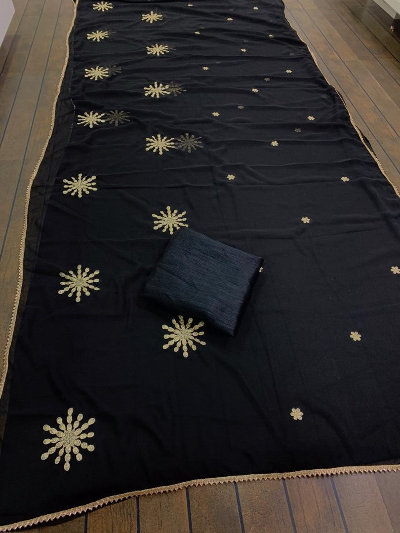 Black georgette embroidery work partywear saree