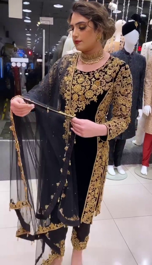 Black georgette heavy embroidered designer pant salwar suit