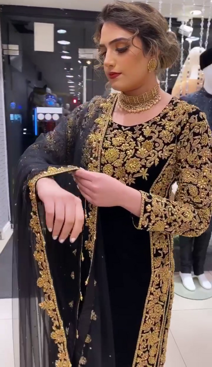 Black georgette heavy embroidered designer pant salwar suit