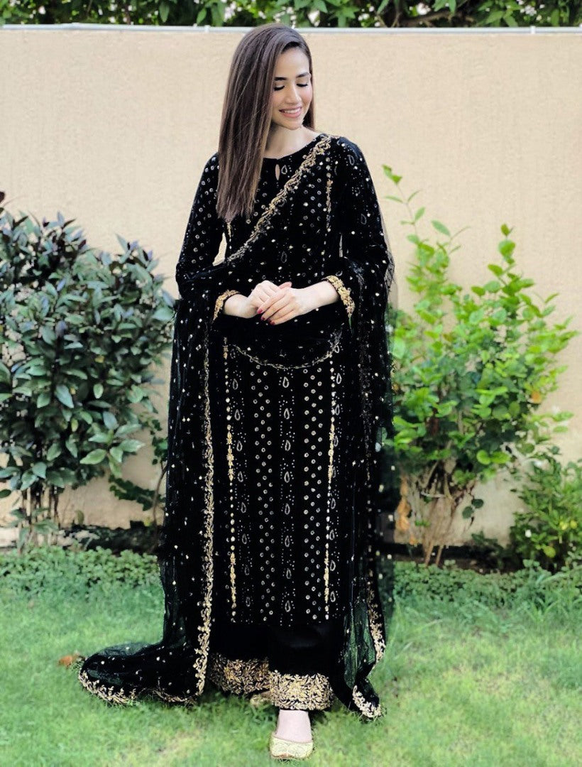 Black georgette heavy embroidered salwar suit