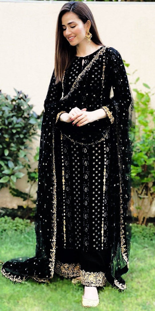 Black georgette heavy embroidered salwar suit